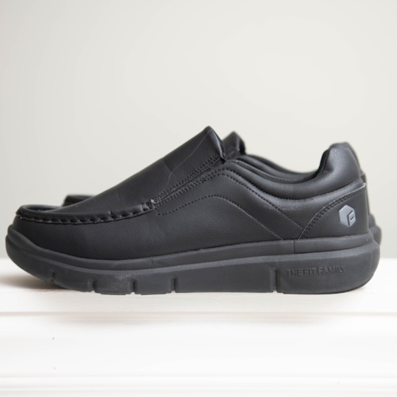 FitVille Black Easy Slip On Mens 11 Arch Support Diabetic Comfort Fitness Shoes - Picture 2 of 5